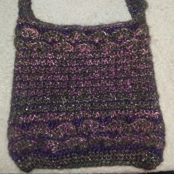 Hand Crafted Handbags - Gray and Purple Fuzzy Crocheted Purse